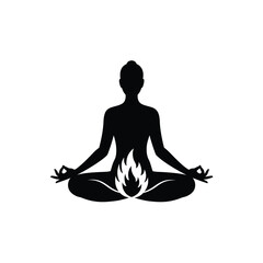 Silhouette of a person in lotus position with fire symbol illustrating inner energy