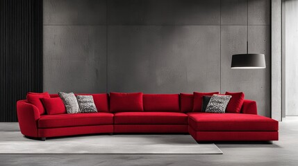 Stylish Red Curved Sofa in Modern Interior Setting