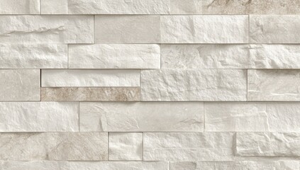 White stone wall cladding, rectangular tiles,  light beige accents,  uniform pattern.  Detailed close-up view of  the cladding
