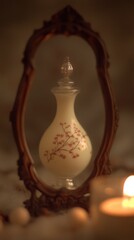 Elegant glass vase reflection warm candlelight setting artistic photography cozy atmosphere creative viewpoint