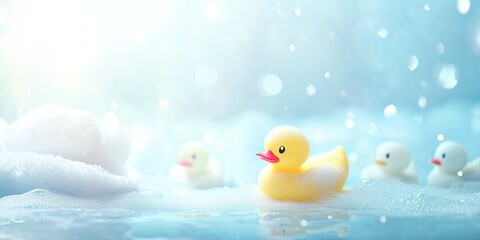 Adorable Yellow Rubber Duck in a Bubbly Bath: A Delightful Image of Childhood Innocence and Playtime Fun