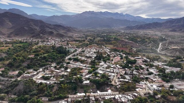 Aerial view of the town of Cachi, Salta, Argentina.