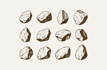 Set of stone engraving style logo design illustration