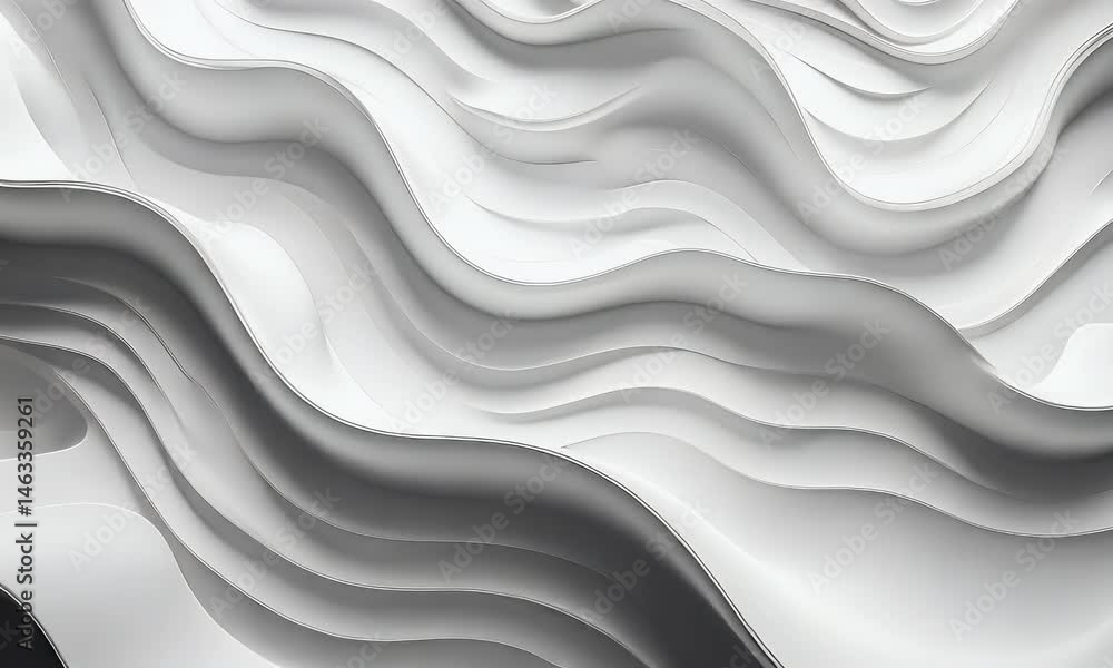 Poster white background with wave patterns, 3d rendered illustration. abstract wavy texture for decoration 
