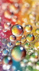 Colorful Droplets Reflecting Light on Vibrant Background Surface