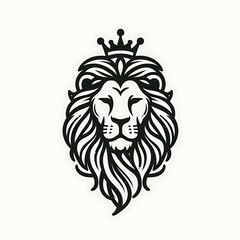 Obraz premium Crowned Lion Vector Illustration – Black and White Royal Beast Logo Perfect for Branding and Identity Design