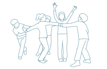  A group of friends playing ring around the rosy game