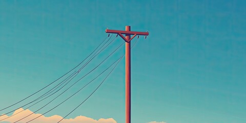 Tranquil Daytime View of a Rustic Wooden Utility Pole Against a Vibrant Azure Sky