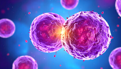 Naklejka premium Cell Division: Microscopic View of Cellular Mitosis & Cytokinesis