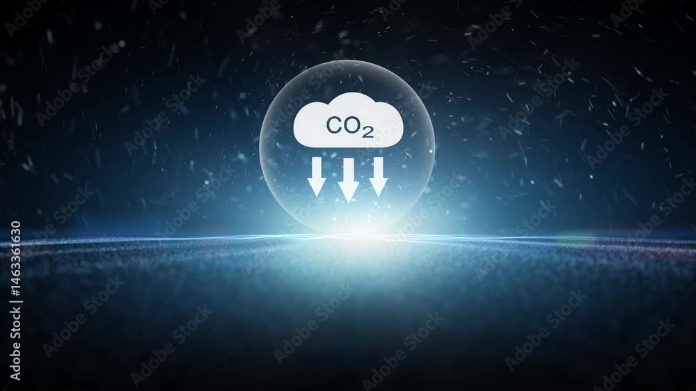 Poster seamless loop dark dotted waves with carbon dioxide icon animation. concept environment.