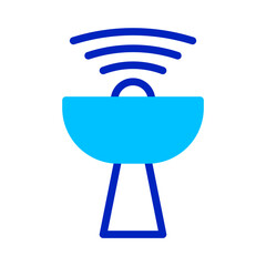 Stylized communication technology: satellite dish emitting signal waves with precision