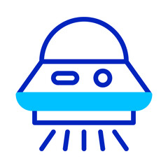 Conceptual illustration of a minimalist blue extraterrestrial flying saucer icon
