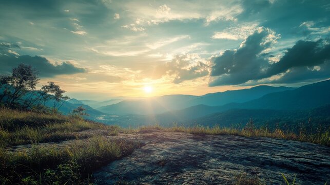 Golden sunrise over mountain range