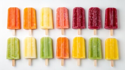 Colorful Popsicle Flatlay 12 Fruity Ice Pops in Row, Summer Treat, Sweet Food Photography, Popsicle arrangement Popsicle, Flatlay