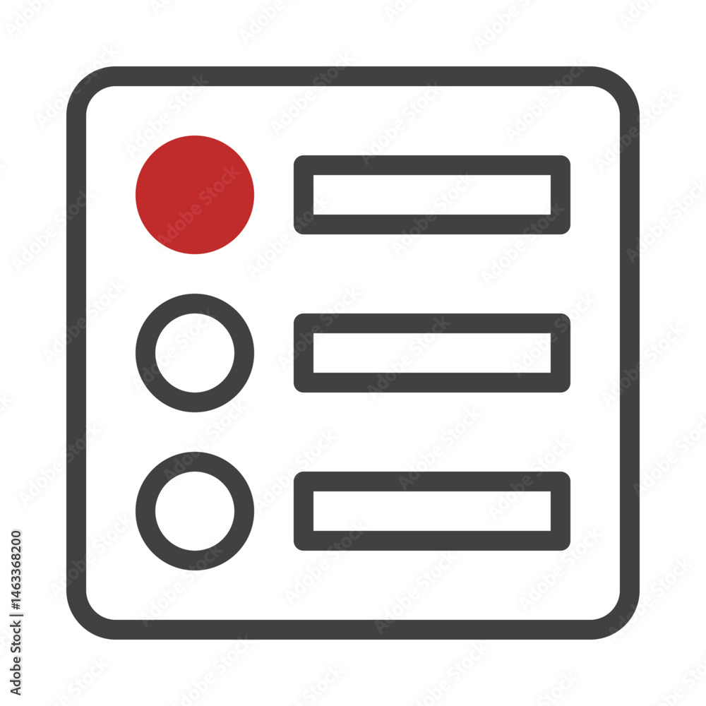 Poster simplified graphic depiction of a menu icon with a selection highlighted in red