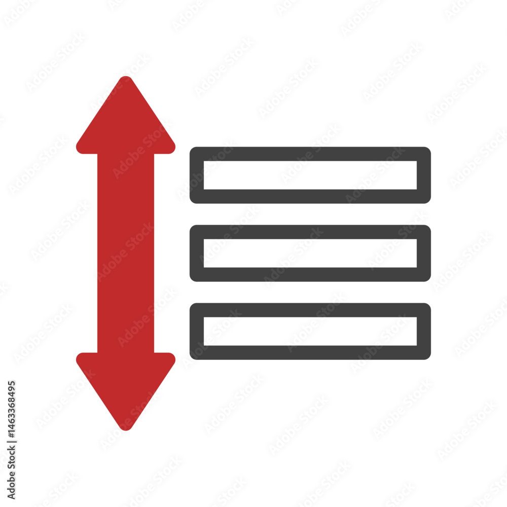 Aufkleber vertical adjustment icon combining arrow directionality with organized content list