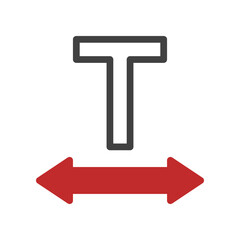 Symbolic representation of text alignment adjustment with arrows and character