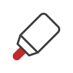 Stylized icon depicting a baby bottle with bold outline and red nipple element