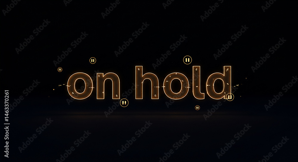 Poster glowing orange futuristic on hold status displaying pause symbols on dark background
