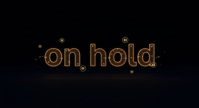 Glowing orange futuristic on hold status displaying pause symbols on dark background