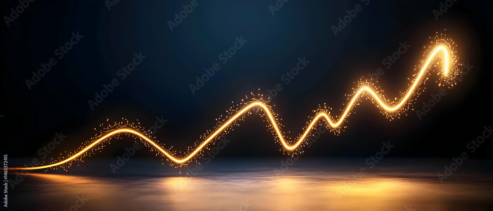 Poster golden sparkling line graph on dark background