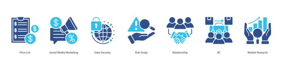 Fototapeta premium B2C Market Strategy web banner icon sheet price list, social media marketing, data security, risk study, relationship, b2c, market research