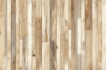 Wooden plank wall, light beige and brown tones.  Vertical planks of varying widths and shades