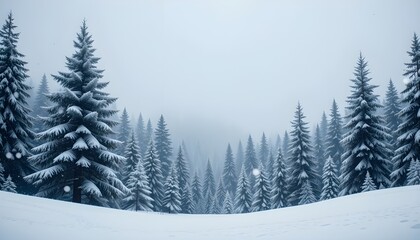 Obraz premium Snowfall in Winter Forest with Snow-Covered Fir Trees and Snowdrifts Beautiful Landscape for Merry Christmas and Happy New Year Greeting Background with Copy-Space
