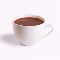 Cup of hot cocoa drink isolated on white background.