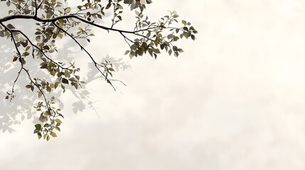 Subtle Branches with Green Leaves on a Soft Neutral Background for Elegant Compositions
