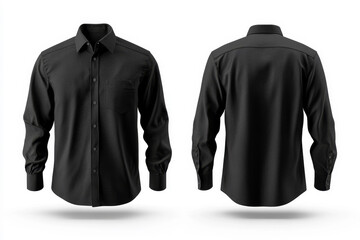 Men black shirt front and back view, Isolated blank front and back shirt for graphic design mock up