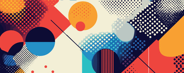 Obraz premium Abstract geometric pattern with vibrant circles, dots, and lines in modern design.