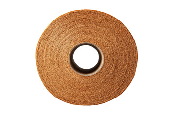 Detailed close up of a roll of brown paper towel against a black background showcasing its on transparent background