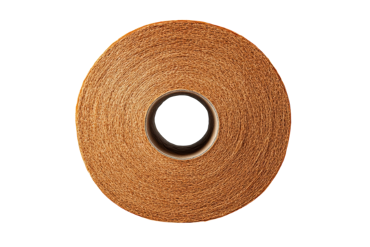 Detailed close up of a roll of brown paper towel against a black background showcasing its on transparent background