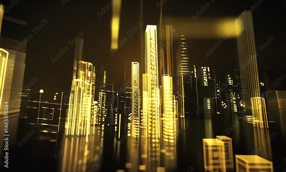 Poster a gold and black background with an array of light brown, yellow, white, and gray lines representing