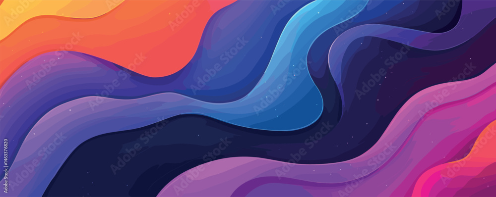 Poster colorful abstract waves with flowing gradient lines in a vibrant artistic design.