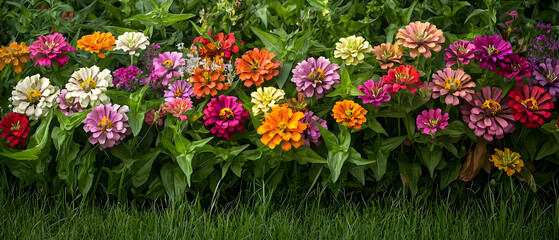 Obraz premium Colorful Zinnia Flowers in a Garden