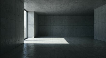 Empty Concrete Room with Sunlight Streaming Through Window