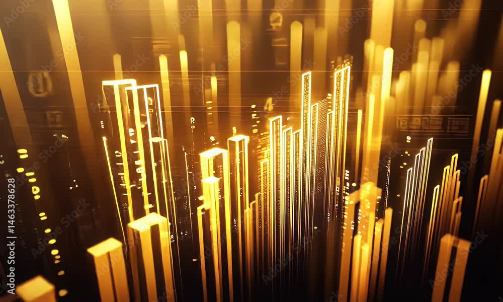 Poster a gold and black background with an array of light brown, yellow, white, and gray lines representing