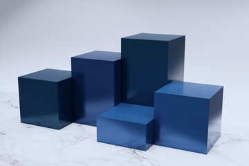 Obraz premium Dark Navy Blue box arrangement for product display, for example beauty products, skin care, smartphone products, technology, gadgets, food or expensive bags.