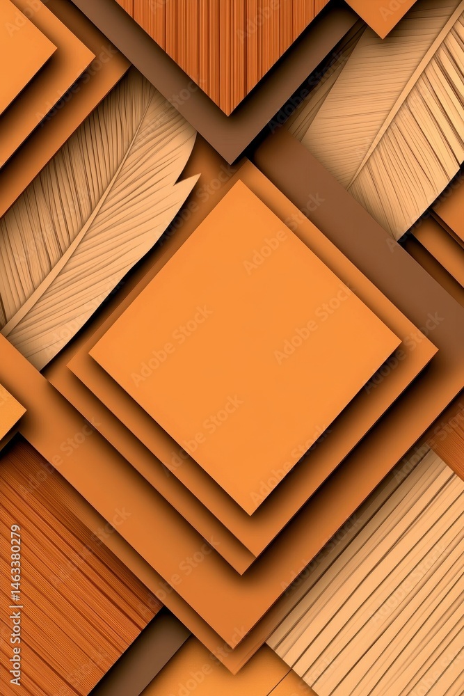 Poster abstract image featuring a geometric pattern of layered orange and brown squares, interspersed with 