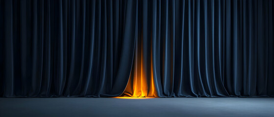 Dark Stage With Opening Curtains And Warm Light
