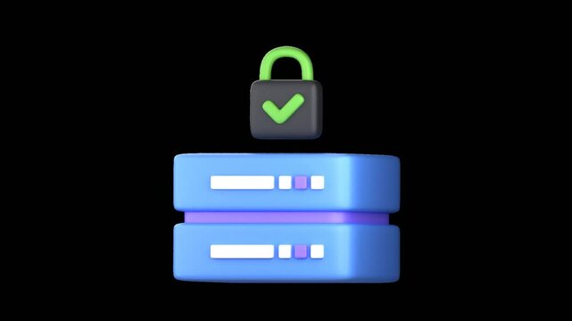 3D animated database security . Ideal for tech visuals, alerts, and digital themes. Alpha channel, transparent background, 3D render.