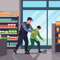 Arresting Shoplifter After Dropping Digital Tablet Inside Store Illustration