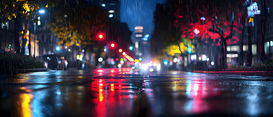 Obraz premium Rainy Night City Street Scene