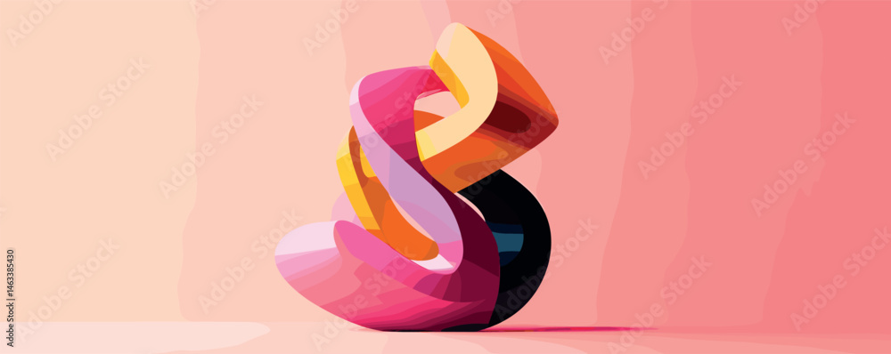 Aufkleber abstract colorful 3d sculpture with intertwined shapes on a gradient background.