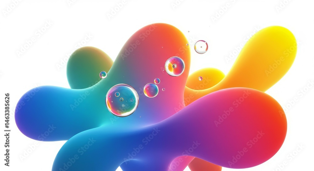 Poster abstract colorful blobs with spheres on white background
