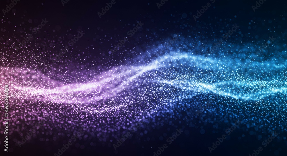 Poster abstract particle wave flowing in blue and purple gradient