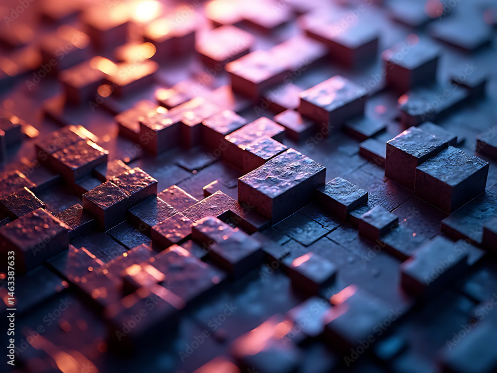 Aufkleber abstract digital blocks studio 3d render dark environment close-up geometric design