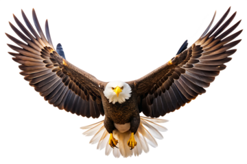 Majestic bald eagle soaring with wings spread isolated on transparent background